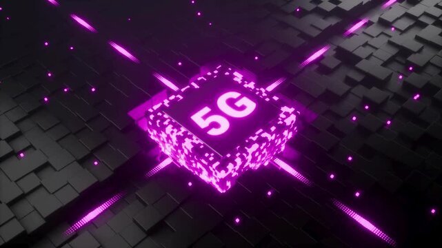 Futuristic digital landscape with neon pink abstract shapes on black background, 3D rendering, overhead view, cyberpunk environment, file reference 14