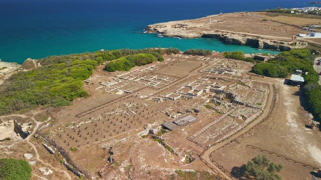 Aerial view of the Roca Vecchia Archaeological Area in Salento in Puglia, Italy