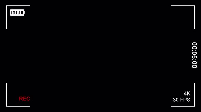 Video of a recording interface with a minimalistic design, featuring a black screen and a camera overlay with recording time indicators.