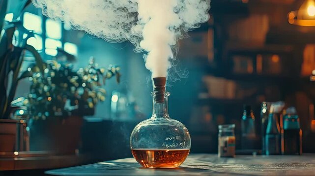 bong on table in smoke. Selective focus