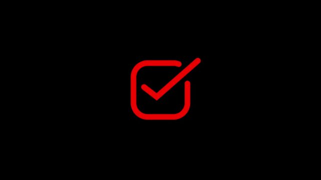 Animated white checkmark in a square box against a black background representing approval or completion