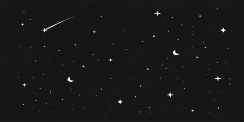 An abstract animation of falling snow flakes and stars looping through a dark blue starry night sky across a vast galaxy and outer space cosmos particles field © hossain