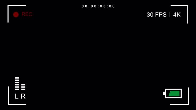 Recording screen overlay with indicators displaying recording status and battery level, featuring a digital visual interface and clean lines.
