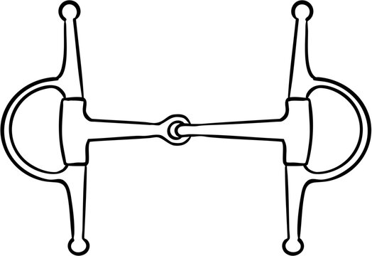 Hand drawn line art bridle snaffle bit for horse riding and dressage or jumping sport show isolated on transparent background. Full cheeck bit.