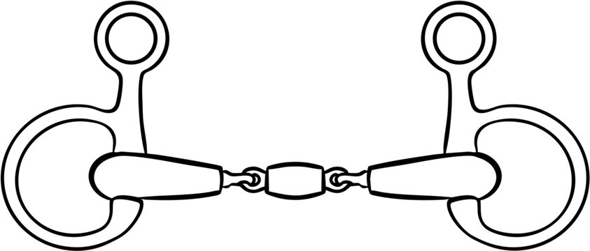 Hand drawn line art bridle snaffle bit for horse riding and dressage or jumping sport show isolated on transparent background
