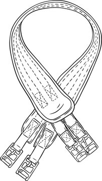 Hand drawn line art saddle girth for horse riding and jumping sport show isolated on transparent background