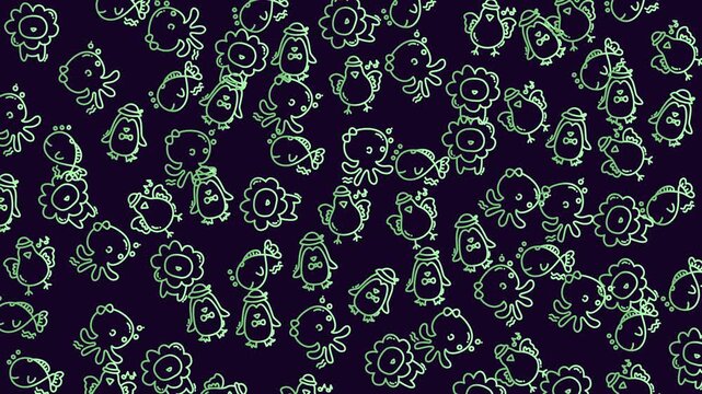 Doodle animal pattern cute seamless cartoon kids fun for playful projects, textiles, nursery decor, and children's backgrounds.