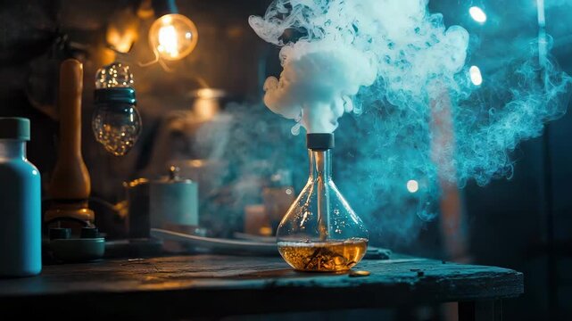 bong on table in smoke. Selective focus