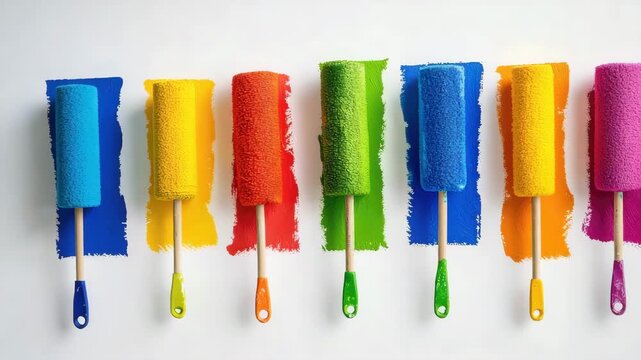 rollers with different paint. Selective focus