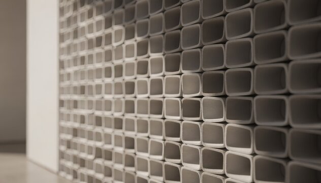 Focused view of a skyline diffuser wall feature highlighting individual curved elements designed to balance acoustic reflection and absorption in modern interiors.