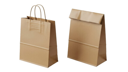 Two brown paper bags on a white background isolated on transparent background