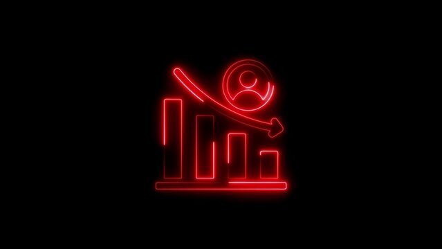Red neon graph with decreasing trend and user chart bar chart