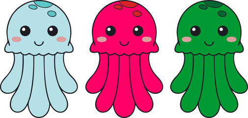 Cute Cartoon Jellyfish Flat Vector Illustration © Cik