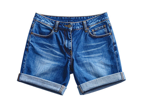 Stylish Blue Denim Shorts Isolated on White Background.