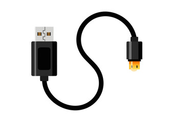 Vector Illustration of USB-A and USB-B Connectors on Black Cable Displaying Design Details