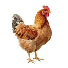 Beautiful brown rooster standing tall on a white background for animal husbandry