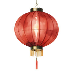 Fototapeta premium Elegant red lantern with golden accents for lunar new year celebrations hanging on white