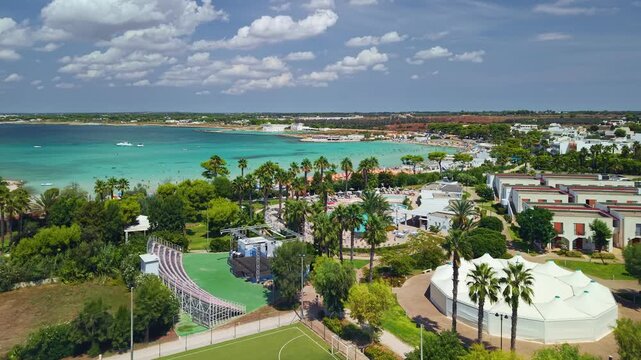 Aerial view of Sant Isidoro beach and shallow turquoise bay