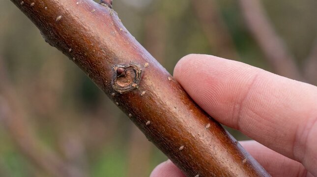 Close-up view showcases the intricate details of a budding tree branch. a study of life emerging from nature's embrace. 