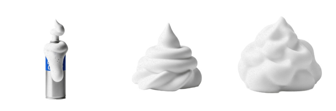 Set of White Shaving Foam and Lather PNG, Realistic Whipped Cream Swirls, Cosmetic and Grooming Product Clipart, Transparent Background PNG