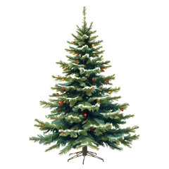 Fototapeta premium Realistic illustration of a festive christmas tree with red and yellow ornaments