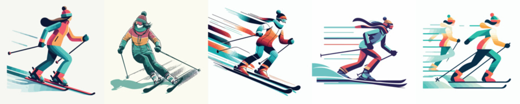 Vector Illustration of a Man Skiing
