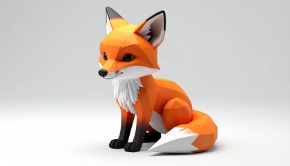 Adorable Low Poly Fox Illustration - A Charming 3D Render.
