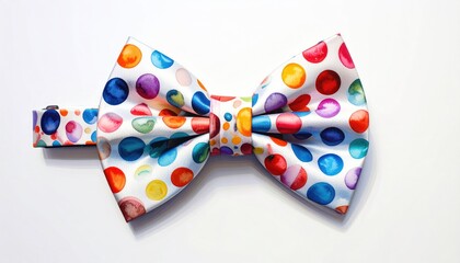 Colorful Polka Dot Bow Tie on White Background.