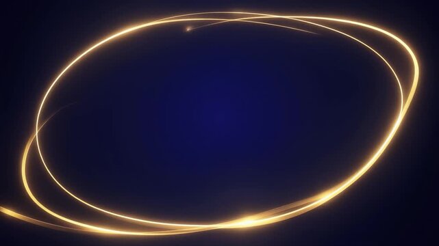 Swirling golden light trails form an abstract oval shape against a deep blue background, perfect for elegant intros or branding visuals
