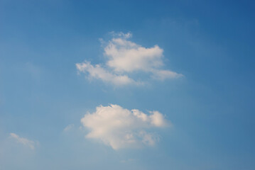 beautiful blue sky and white fluffy cloud horizon outdoor for background.