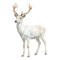 Fototapeta premium Majestic white deer stands tall against a solid white backdrop