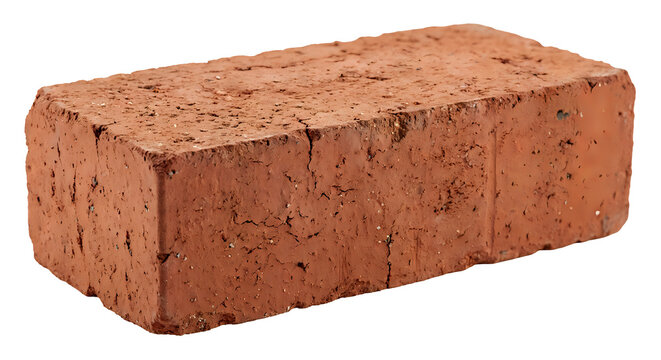 Single Red Clay Brick Isolated White Background