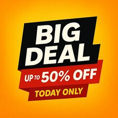 Fototapeta premium Big deal advertisement with discount offer up to fifty percent off for today
