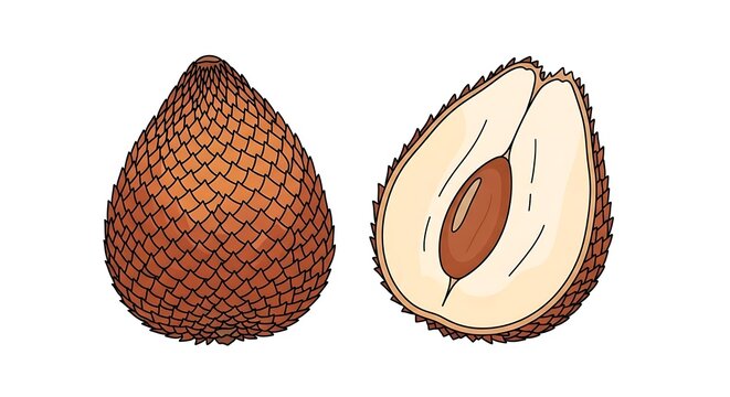 Illustration of Whole and Halved Pecan Nut.