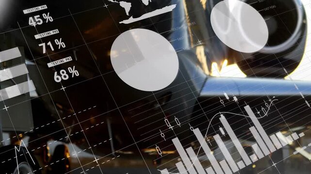 Animation of financial data processing over airplane