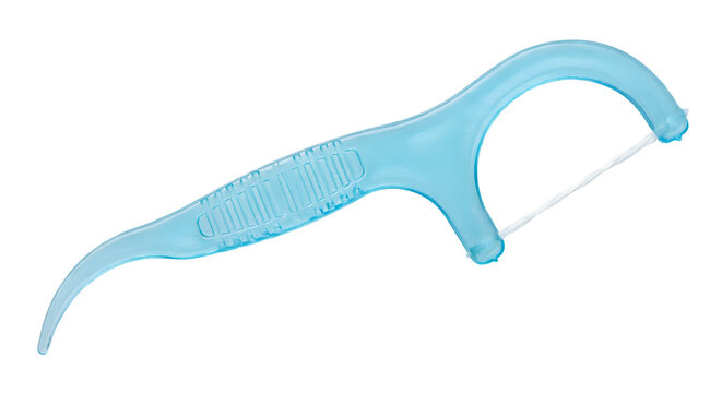 Blue Dental Floss Pick Isolated White Background