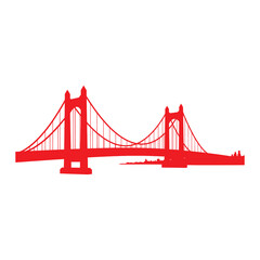 Fototapeta premium Red Suspension Bridge Illustration on White Background.