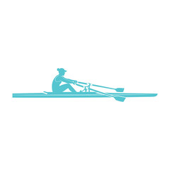 Rowing Man Silhouette Illustration on White. © rudi