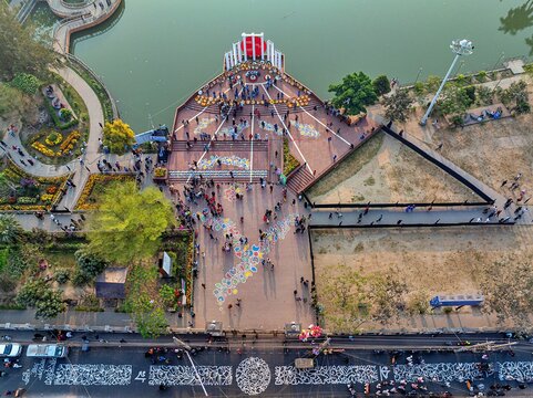 Khulna, Bangladesh - February 21, 2026: People place floral wreaths at the Shaheed Minar, marking International Mother Language Day and Language Martyrs&acirc;&euro;&trade; Day.