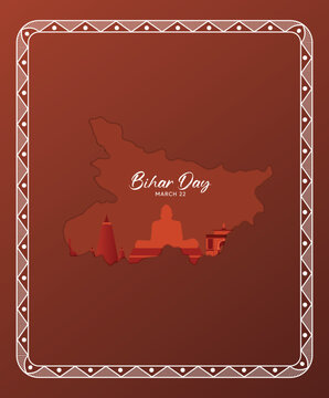 Bihar Day cultural celebration poster with traditional border frame vector poster