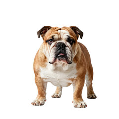 Obraz premium Adorable english bulldog stands confidently in the studio with a white background