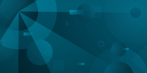 Abstract dark blue background with geometric circle and triangle shapes pattern banner style design. Cool background illustration. 