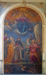 Naklejka premium Virgin Mary with Angels and Saints, painting in the Church of St. Mary in Pag, Croatia
