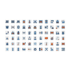 Heating, Energy, and Winter Outline Icons with Color Fill Set
