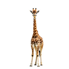 Obraz premium Front view of a giraffe standing in an empty landscape looking forward