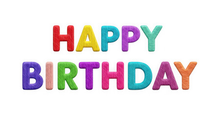 Fototapeta premium Colorful happy birthday text with vibrant letters isolated on black background, celebration greeting typography
