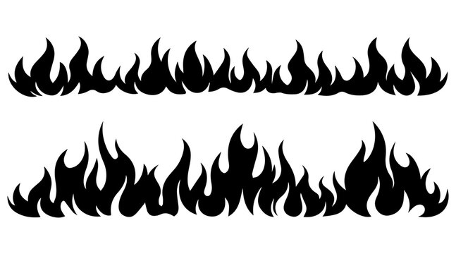 Black fire flames in tribal style for tattoo and vehicle decoration design vector set illustration
