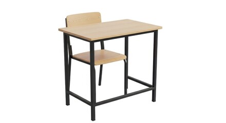 Modern school desk with chair in minimalist design and black metal frame for educational settings