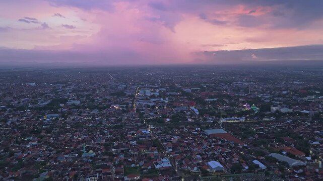 Aerial view of probolinggo cityscape at sunset in east java