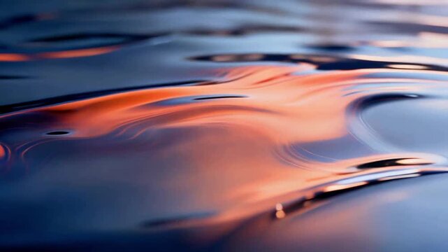 Soft flowing liquid surface with warm orange and blue tones forming abstract motion. Ideal for modern background, relaxation visuals, and artistic presentations.